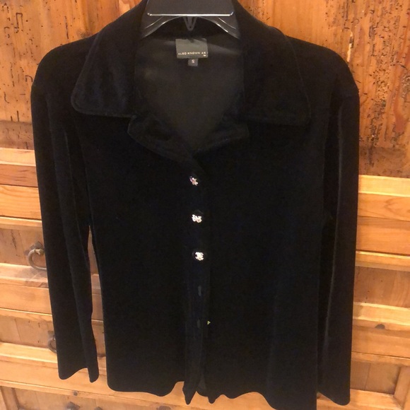 VINTAGE VELVET JACKET WITH FLORAL BUTTONS - Picture 6 of 9